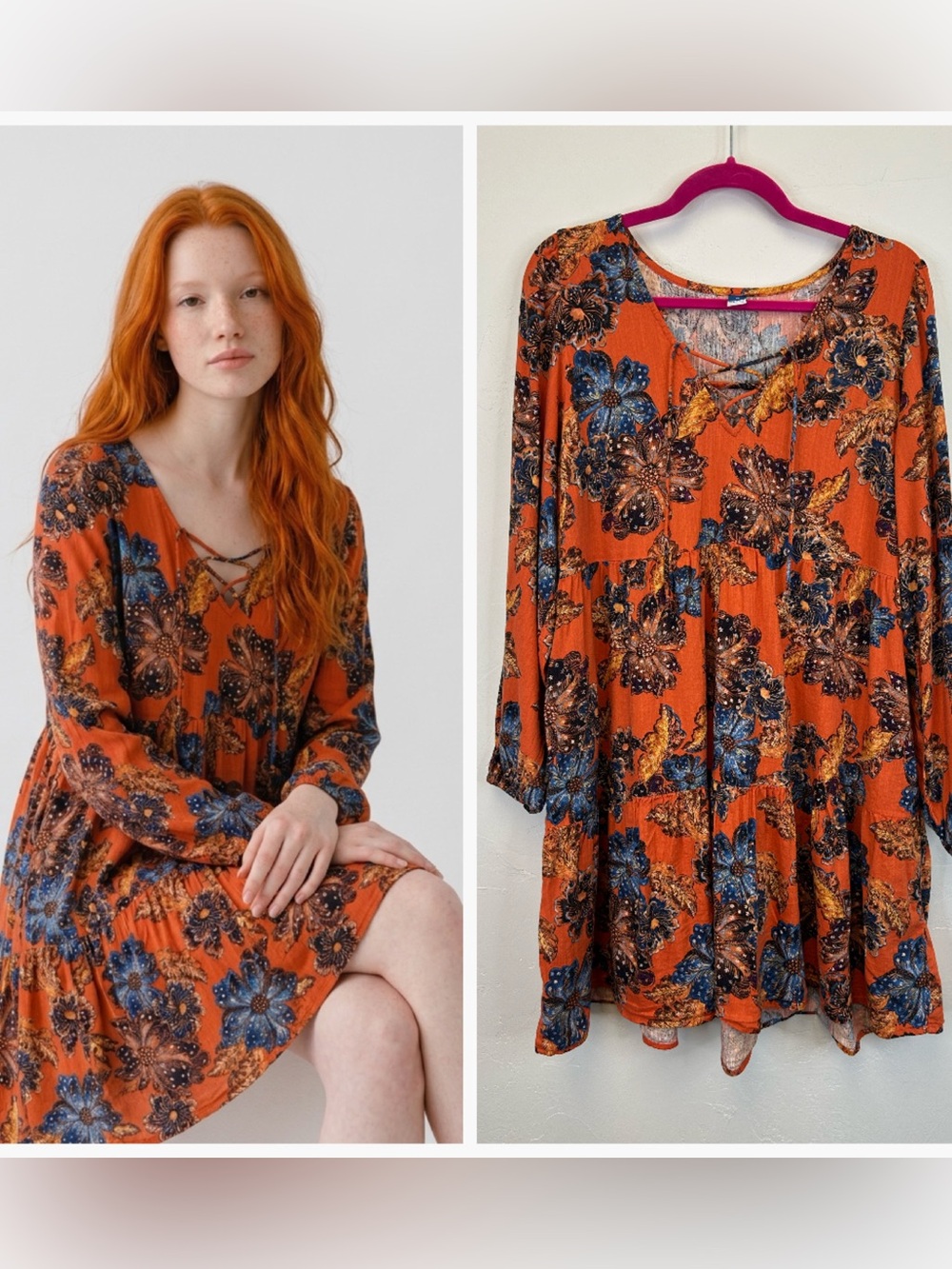 Floral Boho Festival Lace Up Smocked Midi Dress Size M Cottagecore‎ Prairiecore